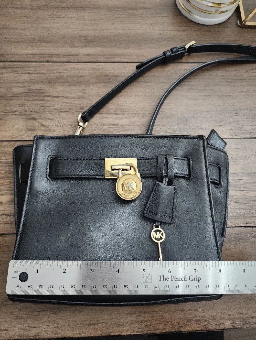 Michael Kors Black Leather Crossbody Bag with Gold Hardware & Lock&key Mini Tote